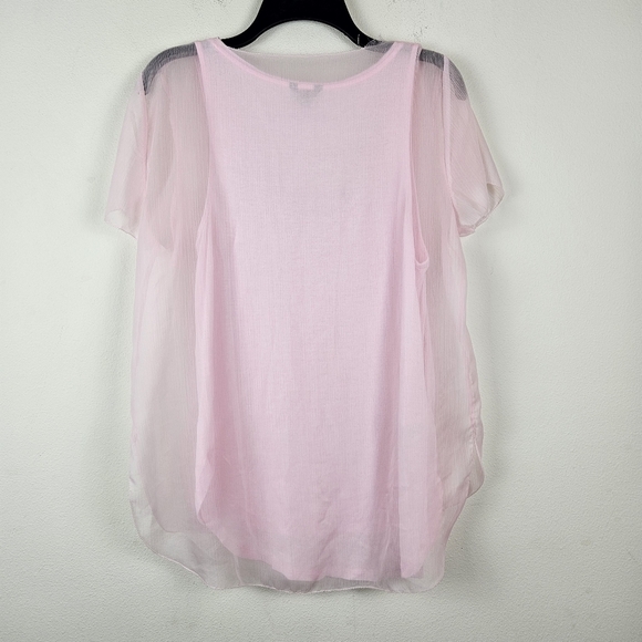 Ann Taylor Sheer Overlay Baby Pink Top Blouse Size Medium - Picture 4 of 6